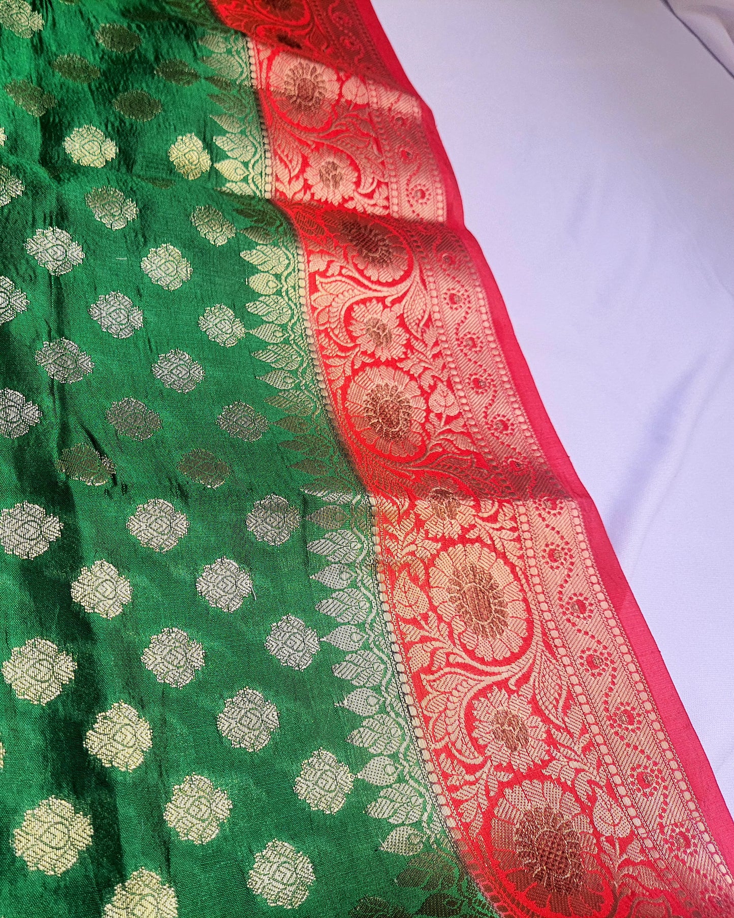 Green Katan Silk Border Buti Banarasi Dupatta