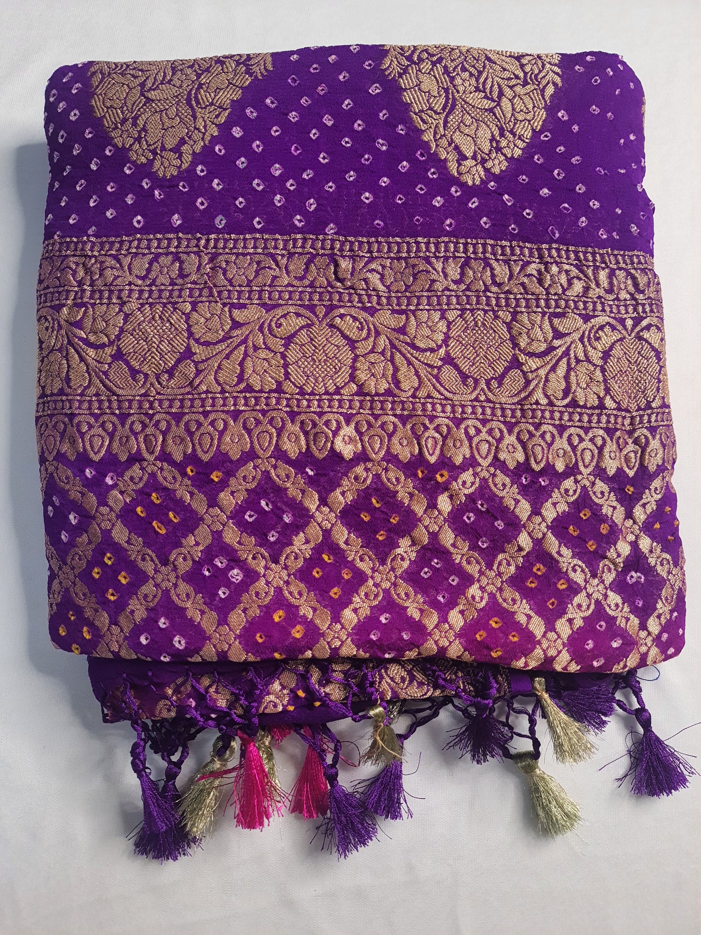 Purple Crep Georgette Bandhani Banarasi Dupatta