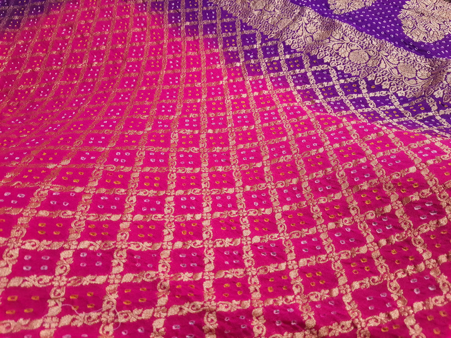 Purple Crep Georgette Bandhani Banarasi Dupatta