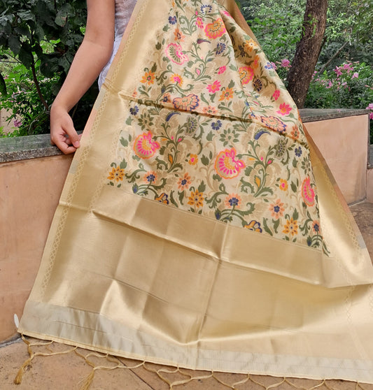 Cream Mixed Silk Banarasi Dupatta