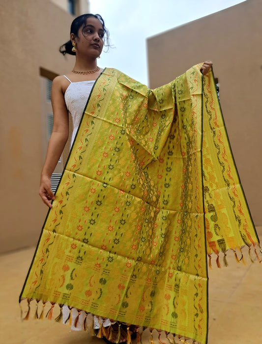 Lemon Mixed Silk Banarasi Dupatta