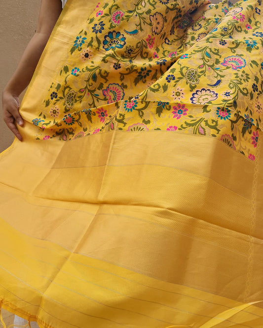 Yellow Mixed Silk Banarasi Dupatta