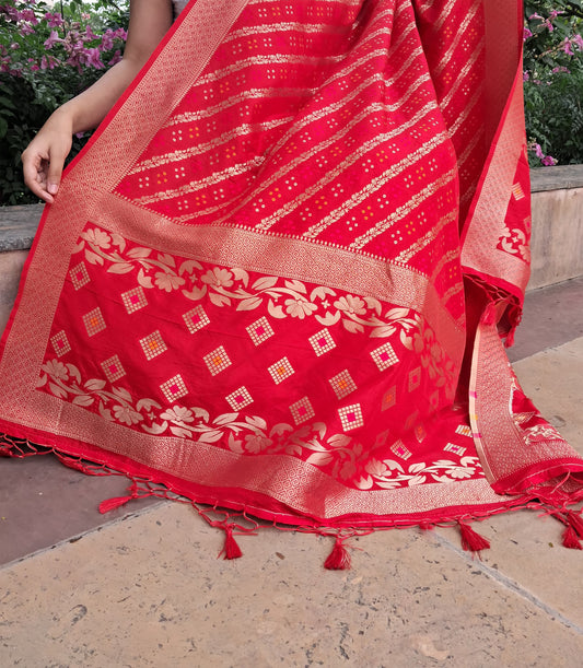 Red Bandhani Banarasi Dupatta