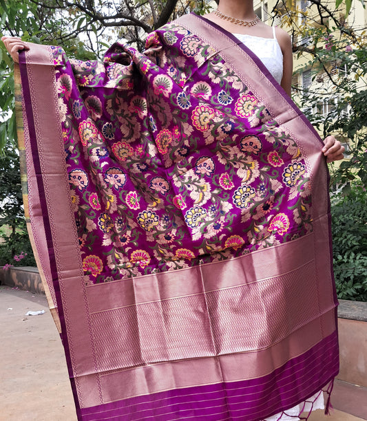 Purple Mixed Silk Banarasi Dupatta