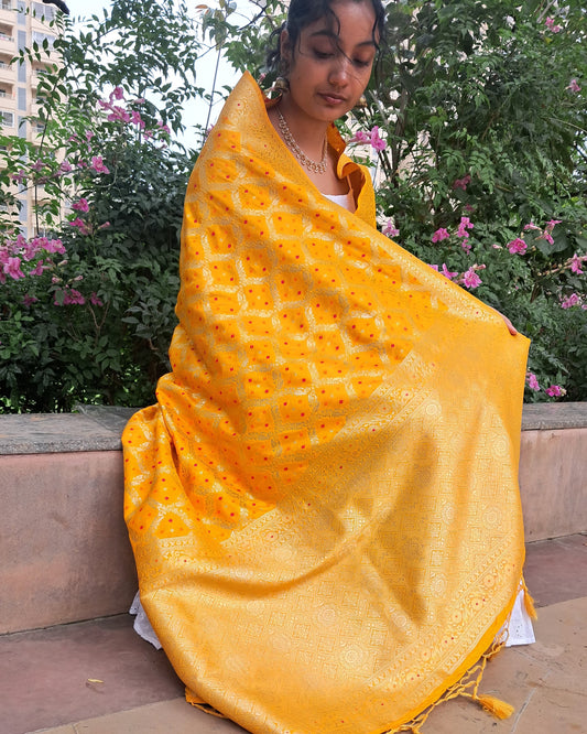 Yellow Bandhani Banarasi Dupatta