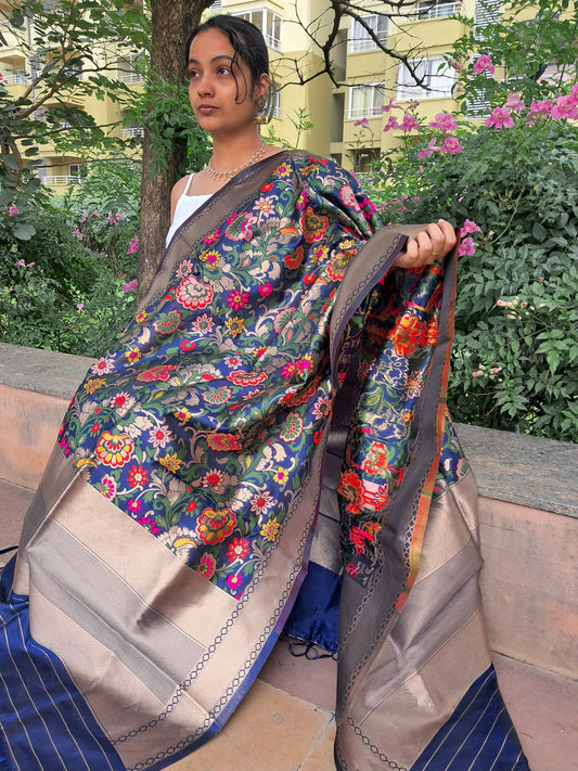 Blue Mixed Silk Banarasi Dupatta