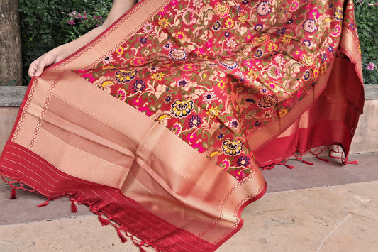 Red Mixed Katan Silk Banarasi Dupatta