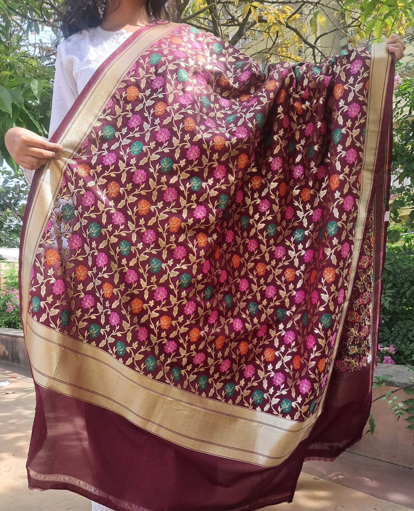 Maroon Big Jal Banarasi Dupatta