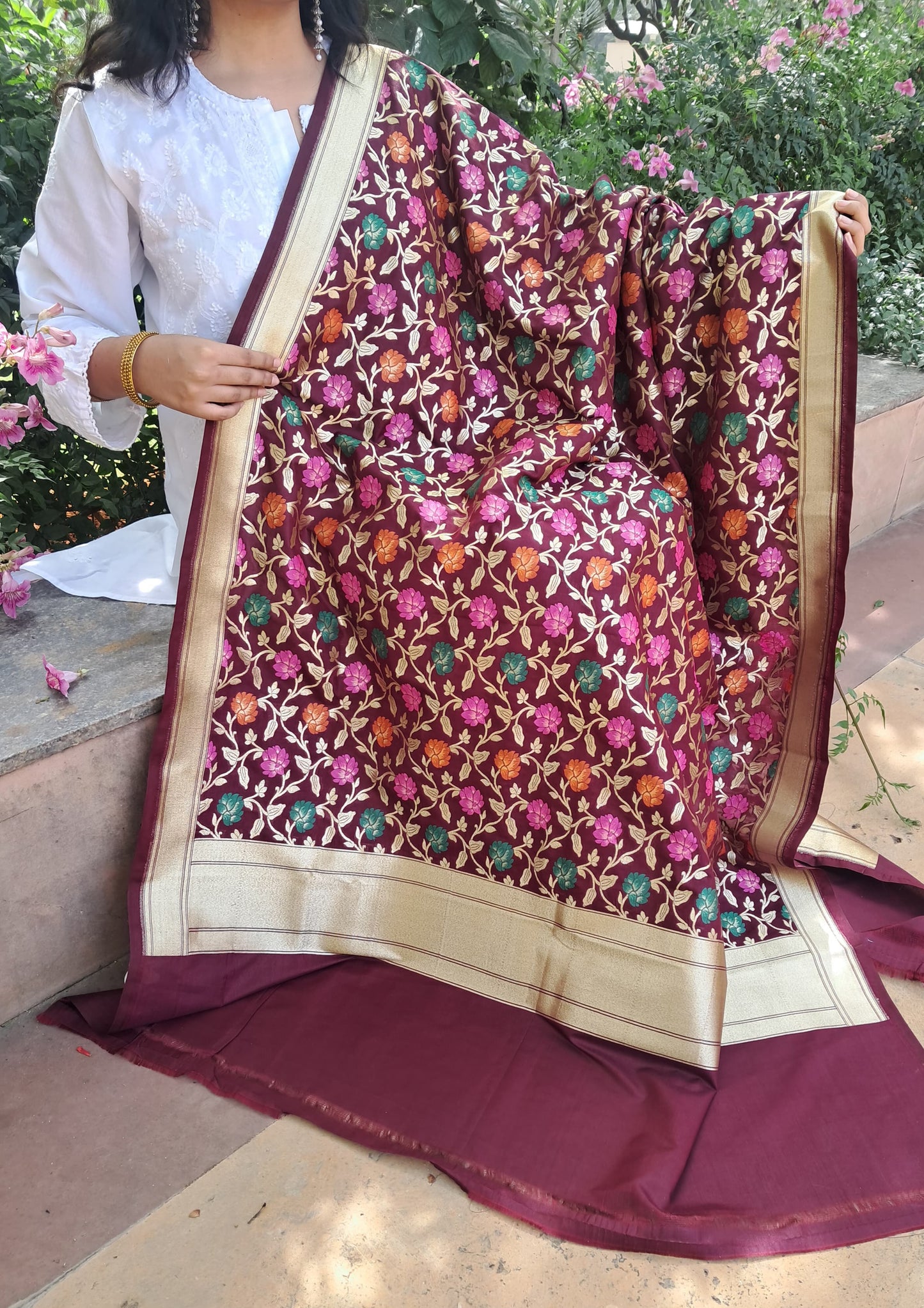 Maroon Big Jal Banarasi Dupatta