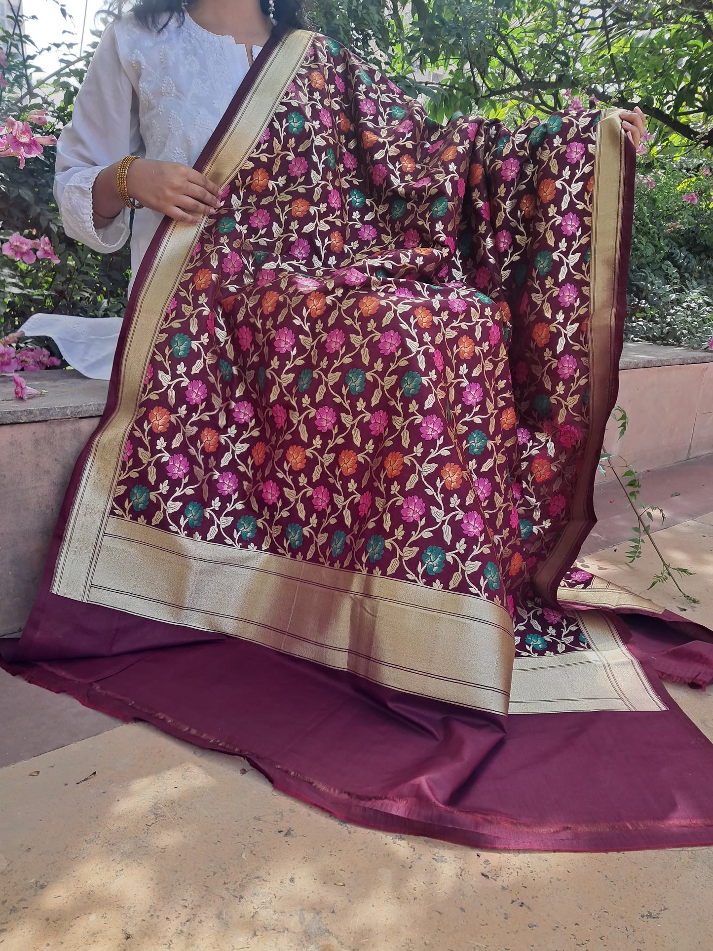 Maroon Big Jal Banarasi Dupatta