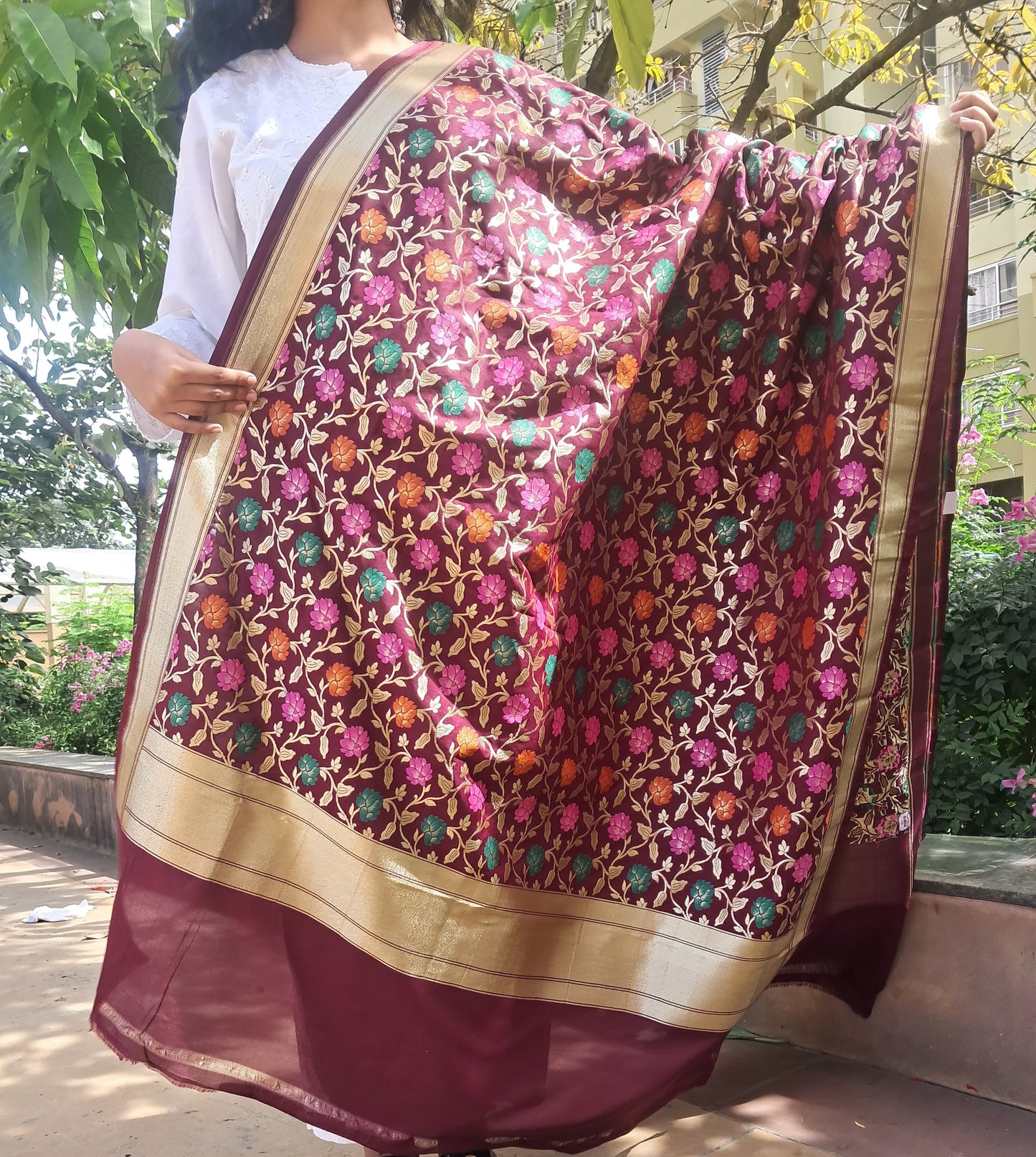 Maroon Big Jal Banarasi Dupatta