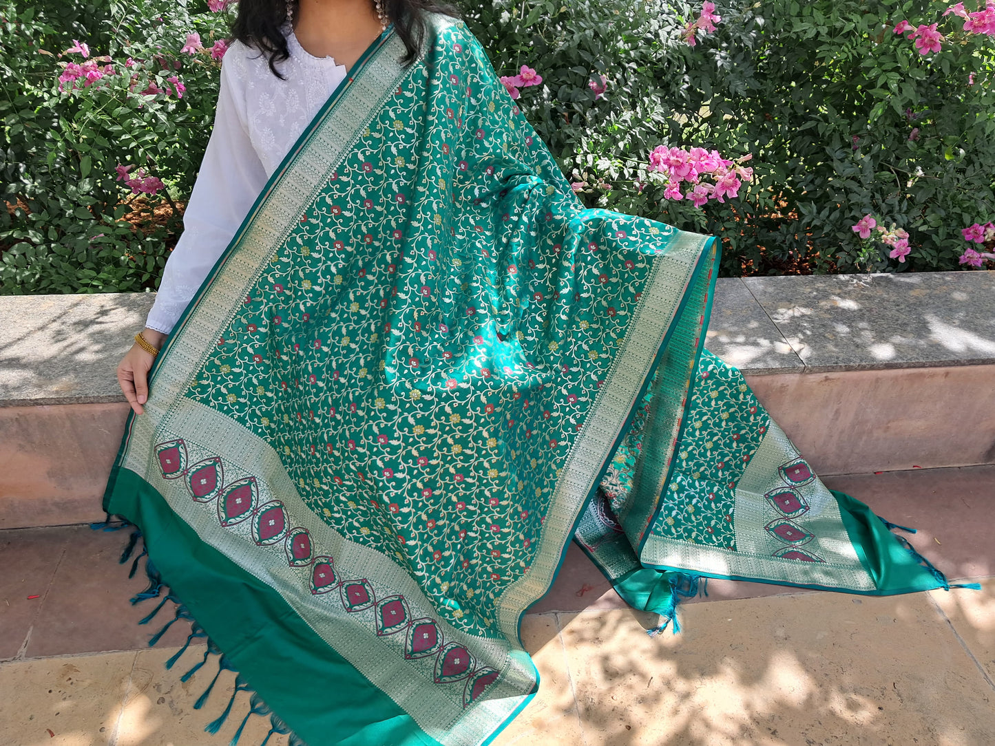 Green Katan Silk Small Jal Banarasi Dupatta