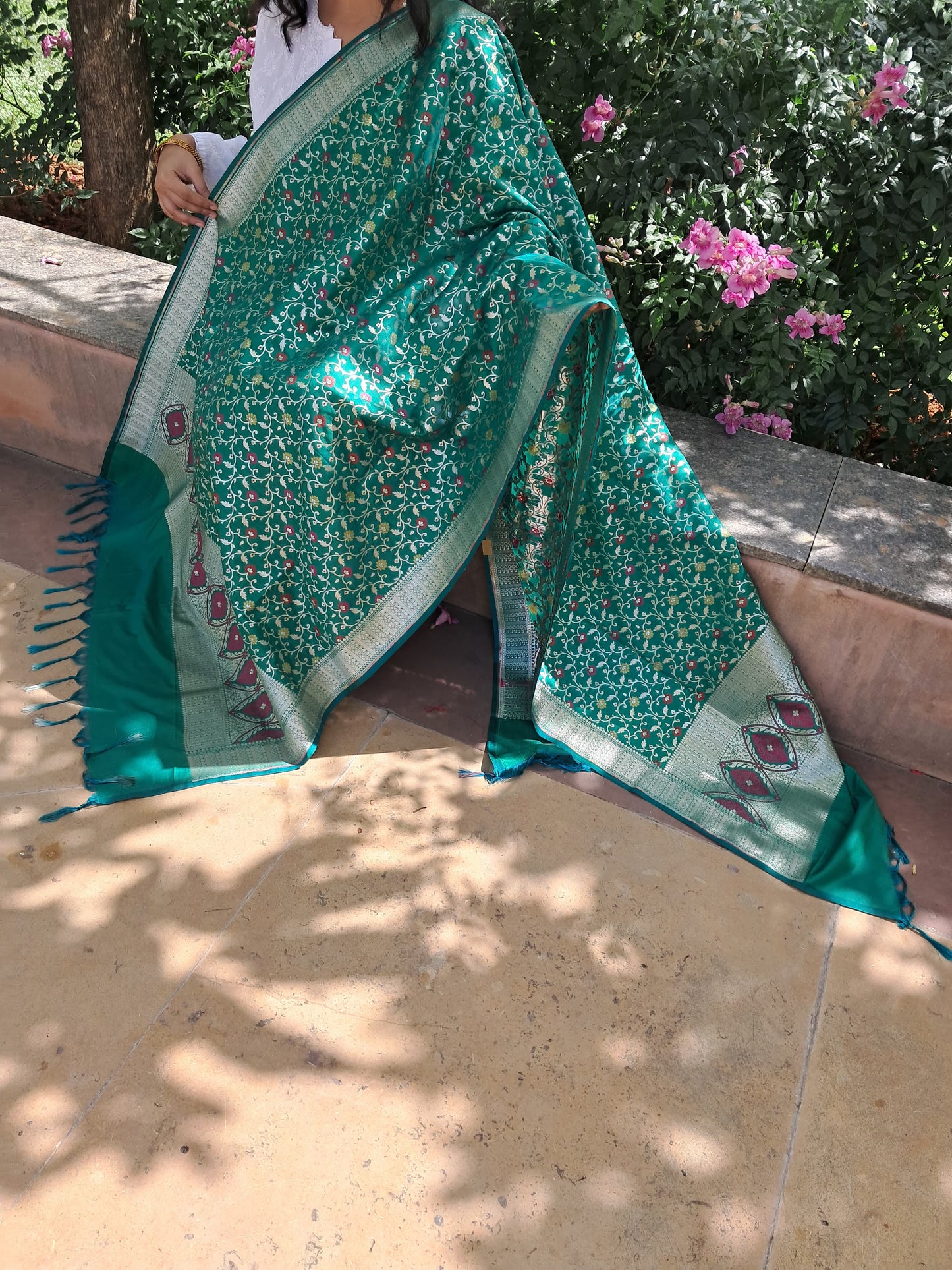 Green Katan Silk Small Jal Banarasi Dupatta