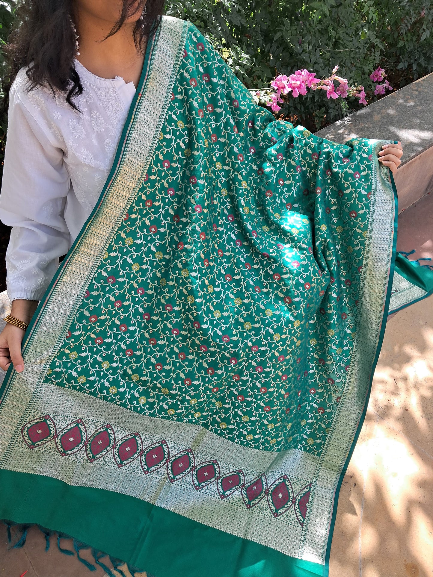 Green Katan Silk Small Jal Banarasi Dupatta