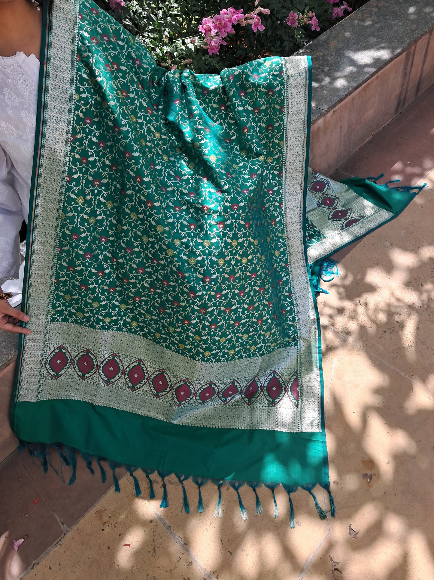 Green Katan Silk Small Jal Banarasi Dupatta