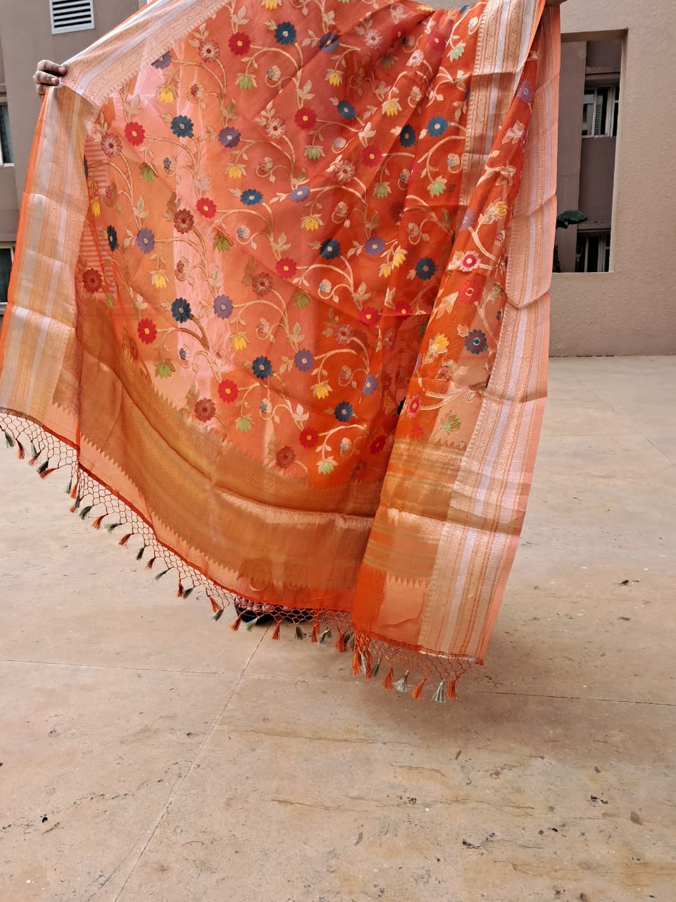 Orange Kota Chek Katan Paithani Jal Banarasi Dupatta