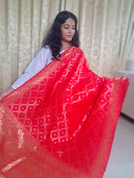 Red Mixed Silk Banarasi Dupatta