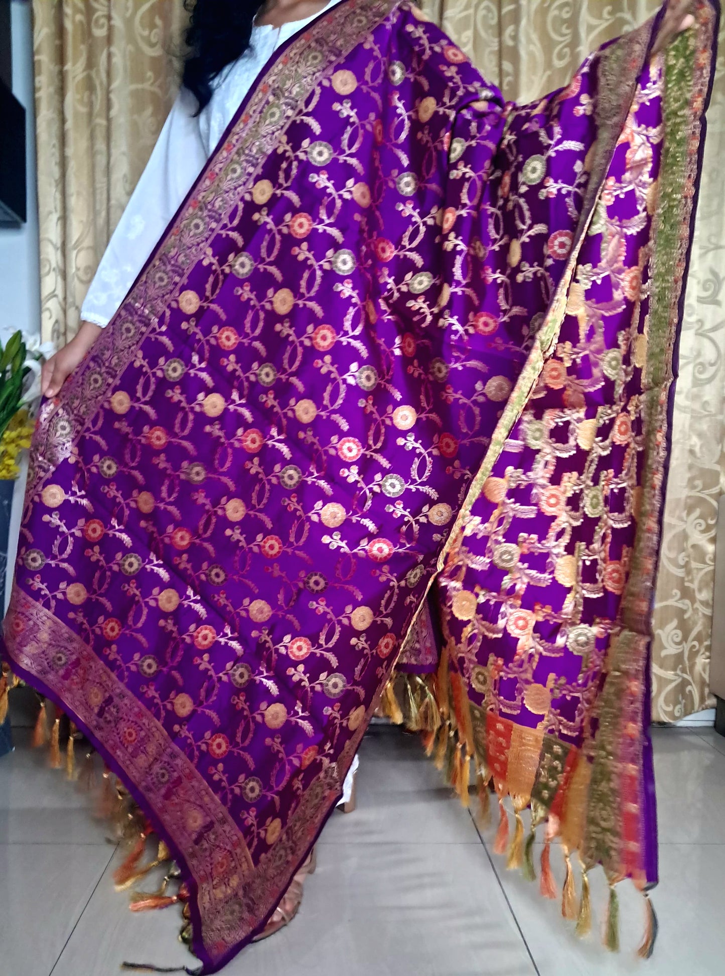 Purple Mixed Katan Banarasi Dupatta