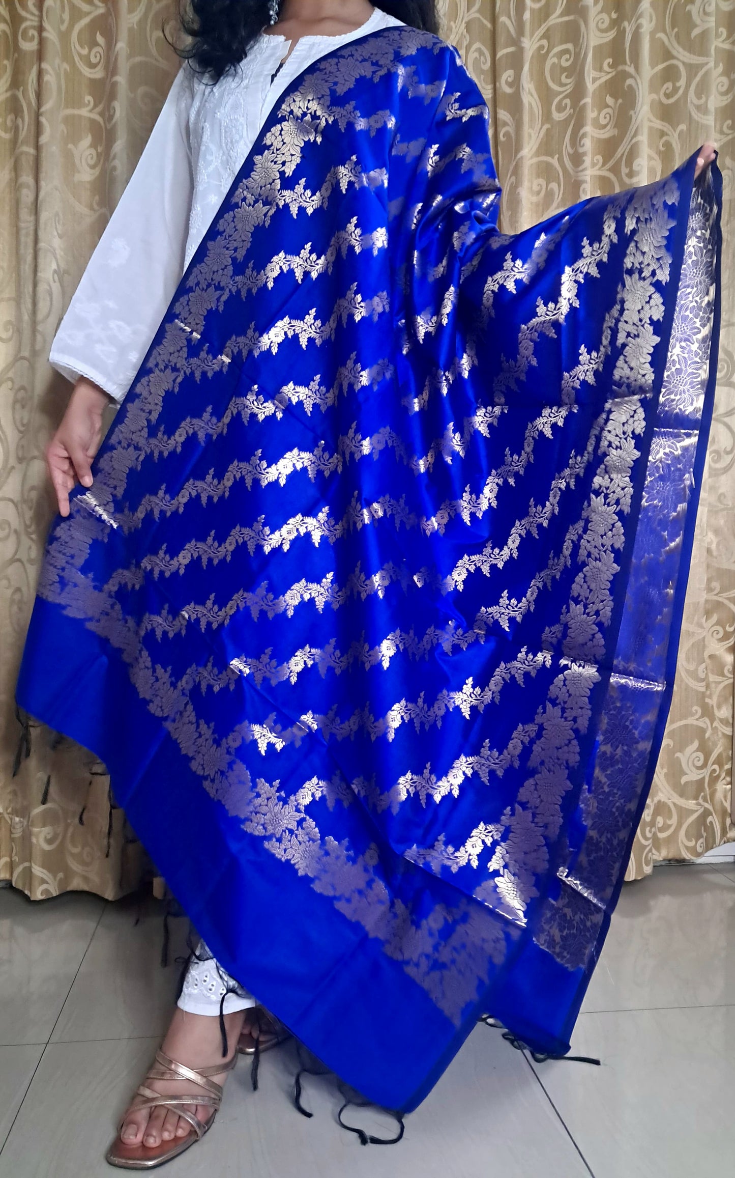 Blue Mixed Katan Silk Banarasi Dupatta