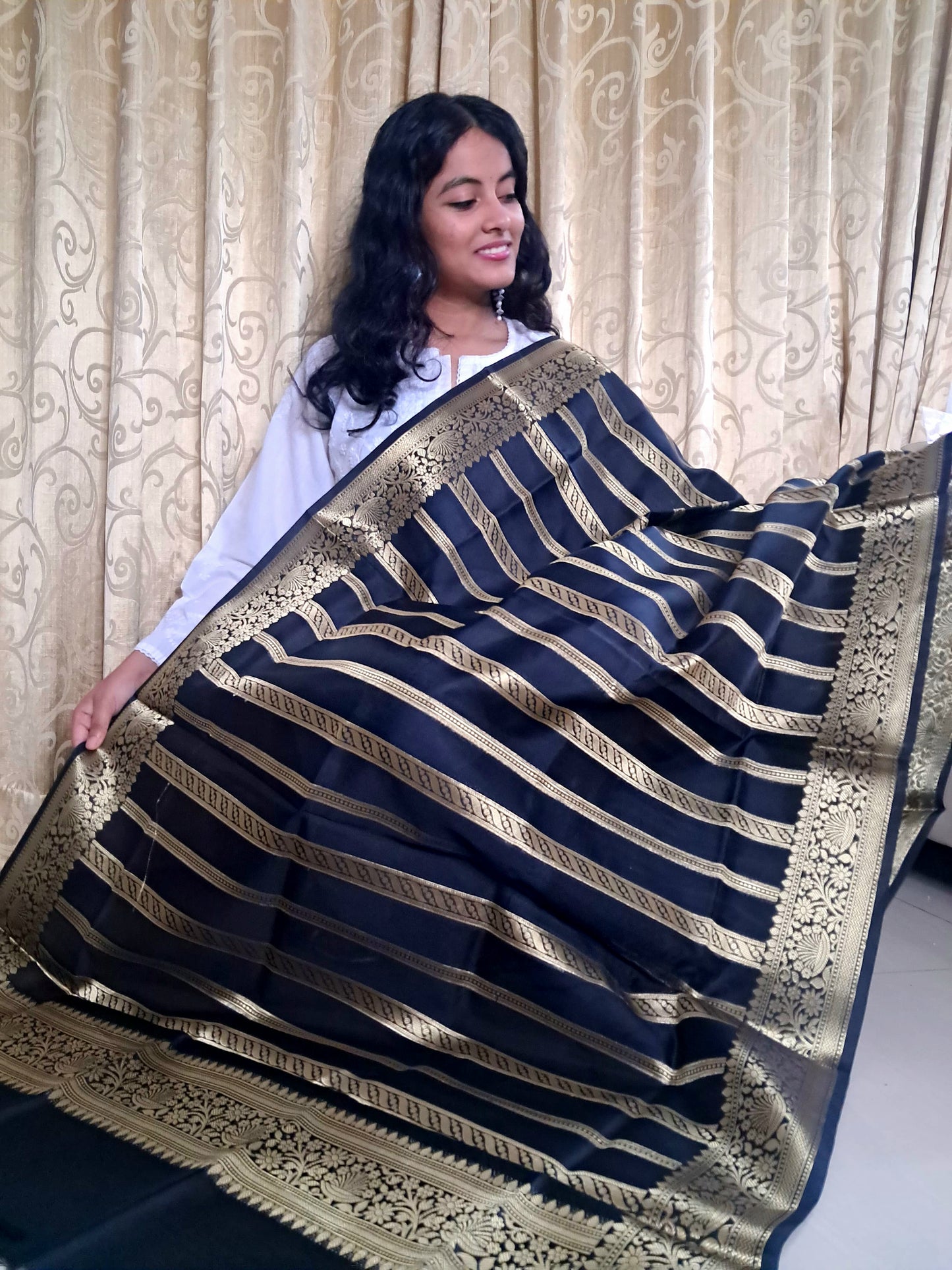 Black Mixed Katan Silk Banarasi Dupatta