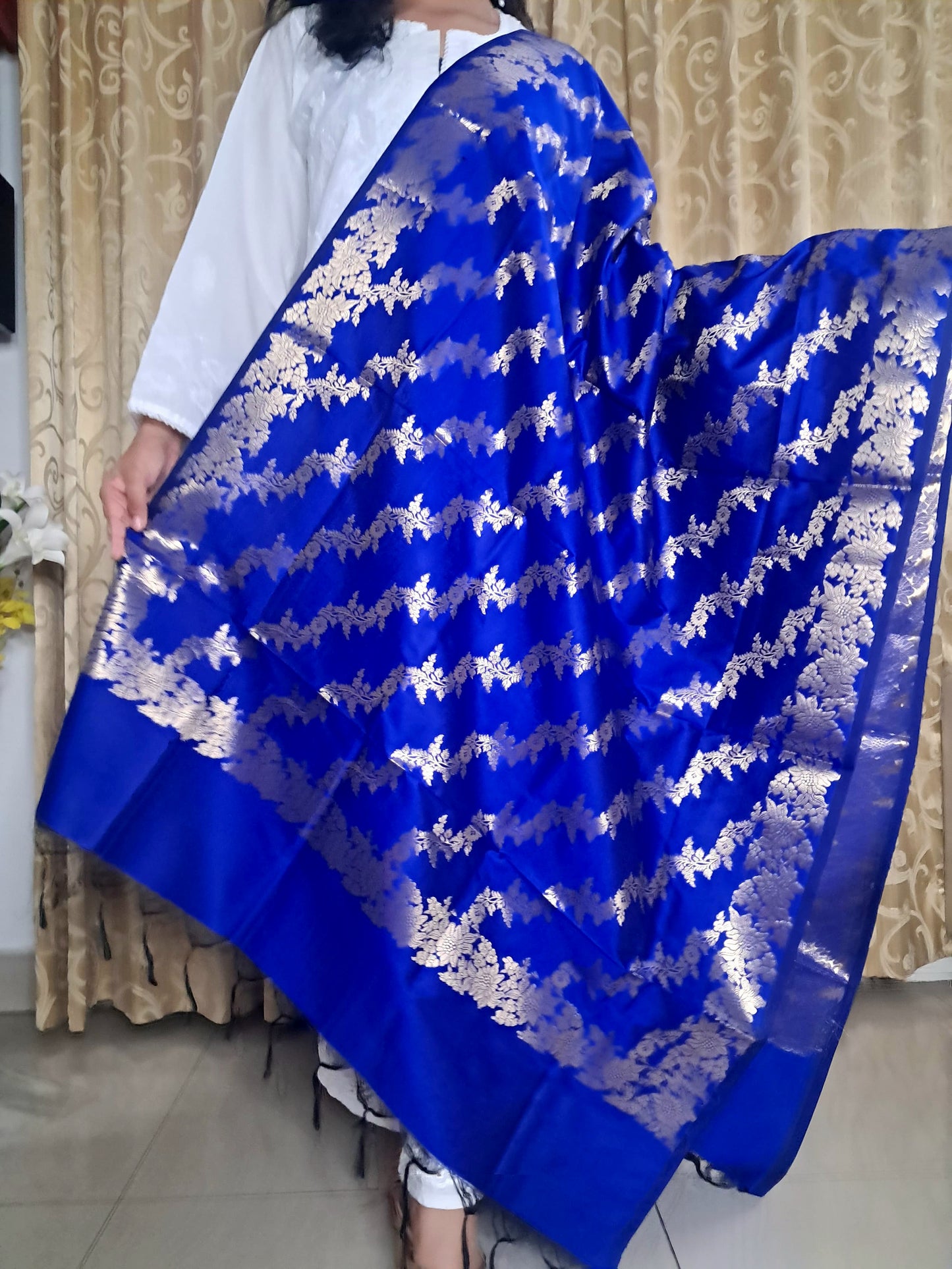 Blue Mixed Katan Silk Banarasi Dupatta