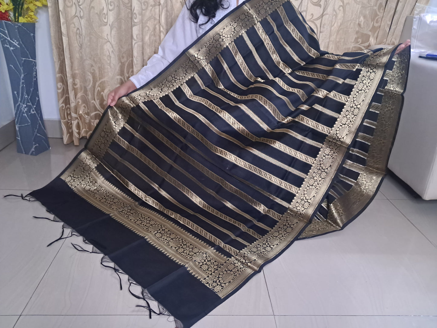 Black Mixed Katan Silk Banarasi Dupatta