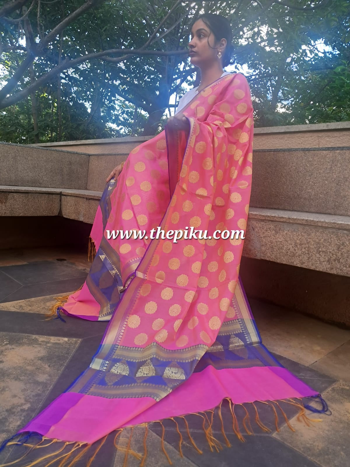 Pink Mixed katan Silk Banarasi Dupatta