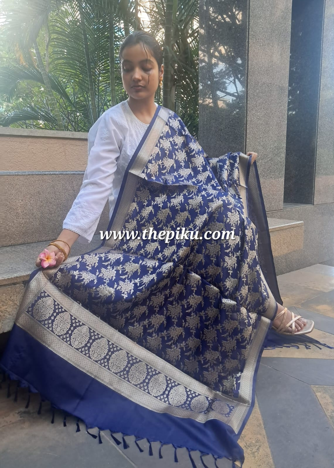 Blue Mixed Katan Silk Banarasi Dupatta