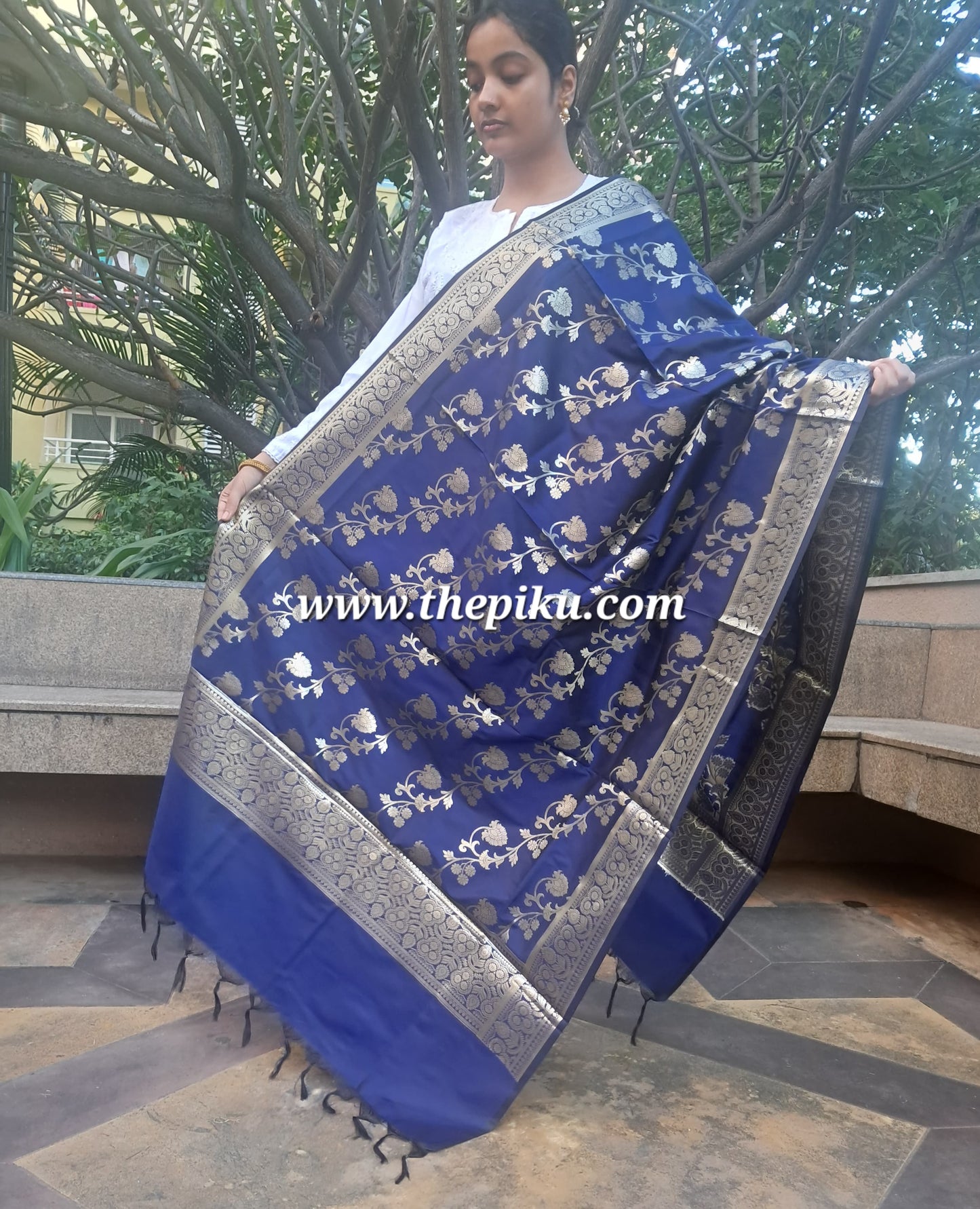 Blue Mixed Katan Silk Banarasi Dupatta