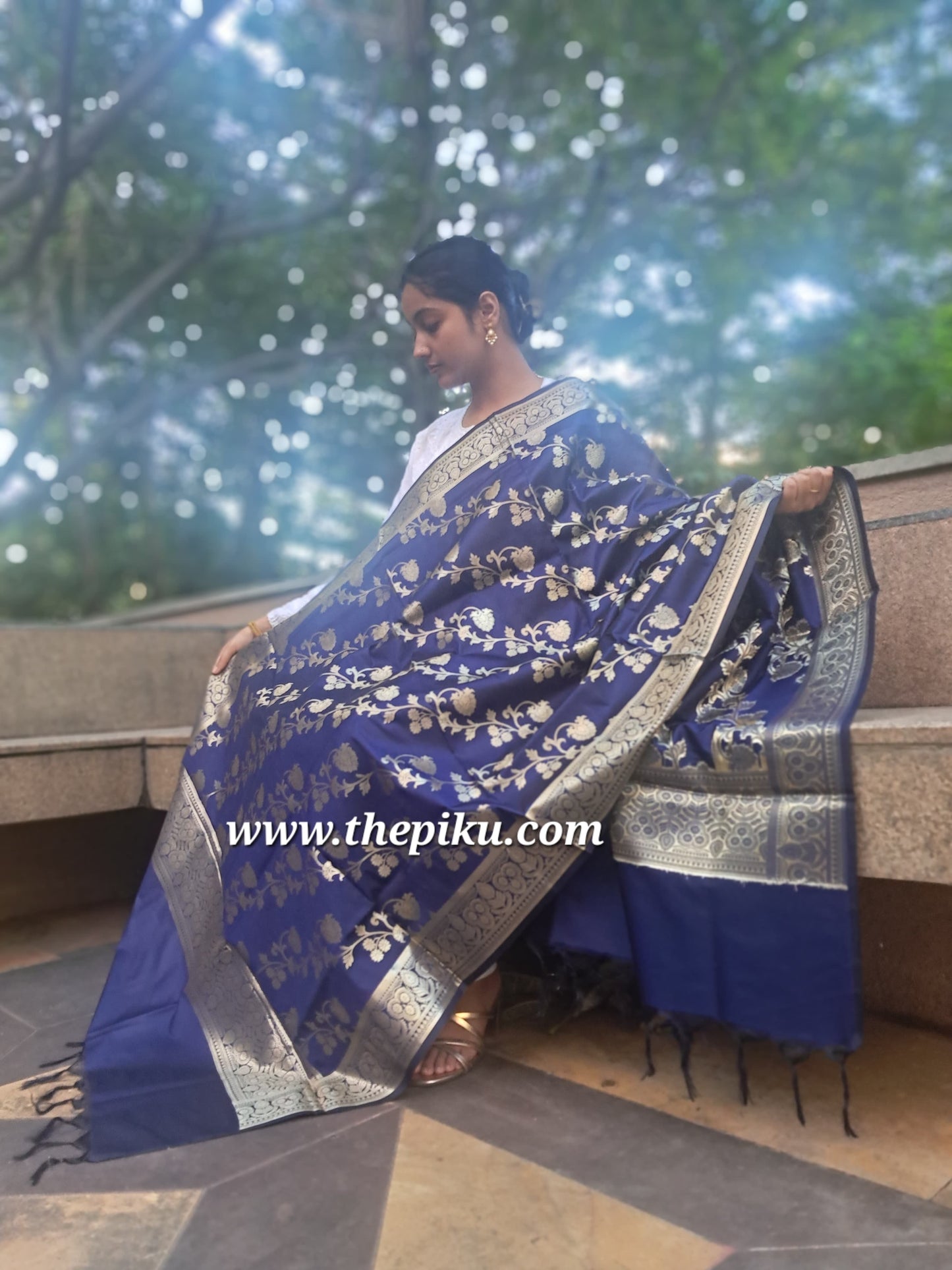 Blue Mixed Katan Silk Banarasi Dupatta