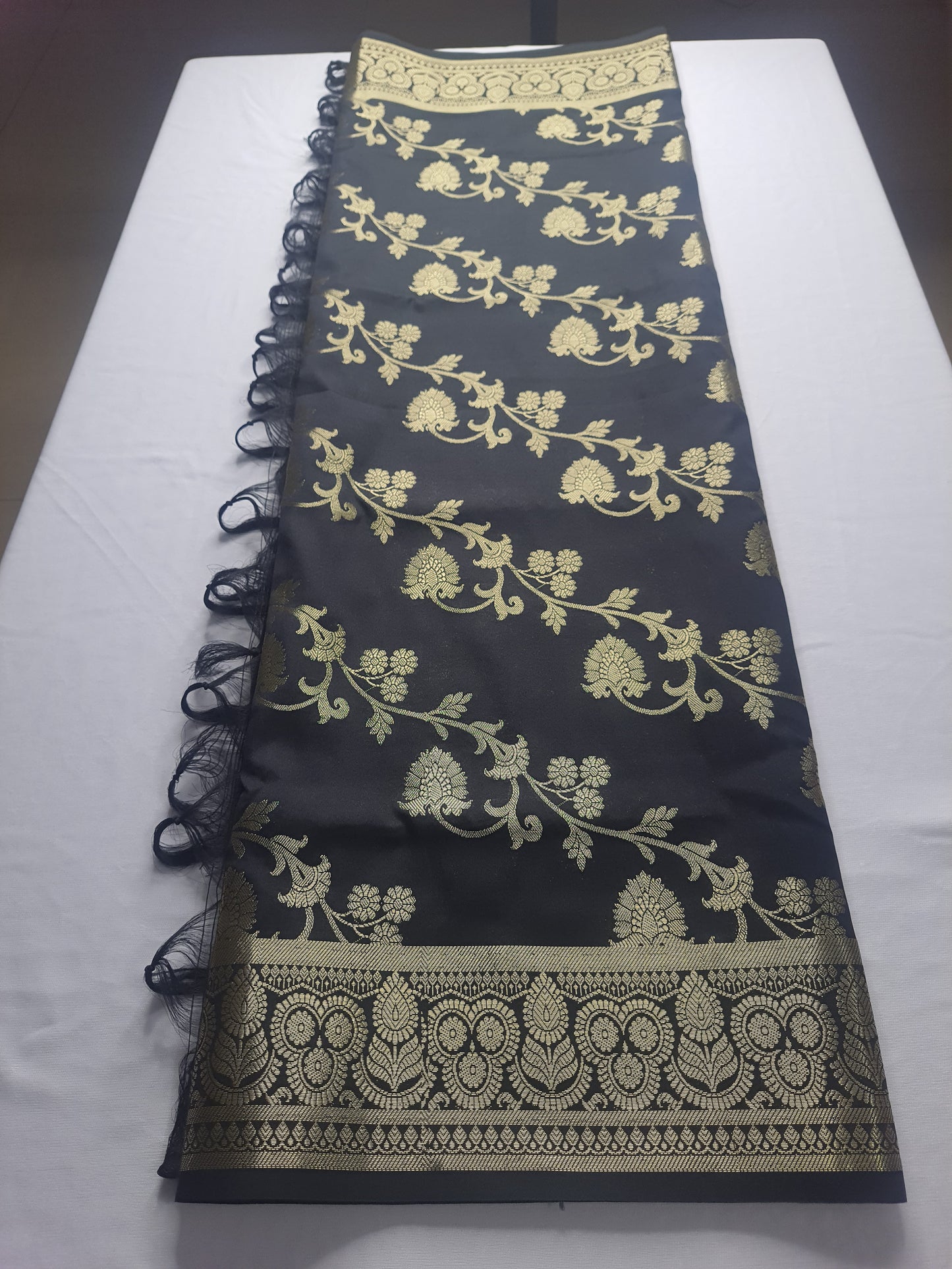 Black Banarasi Dupatta with Golden Jari Work